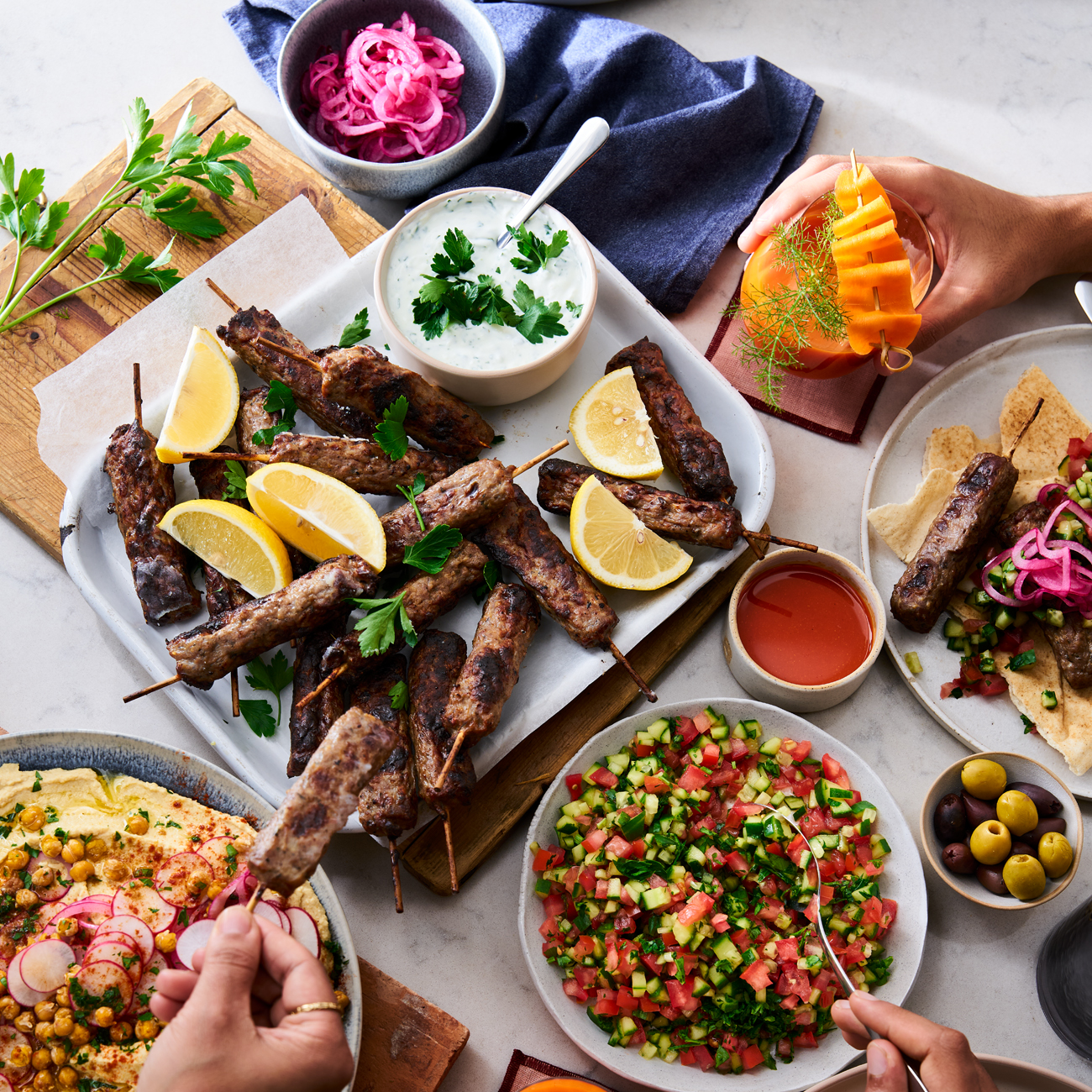 Lamb souvlaki platter