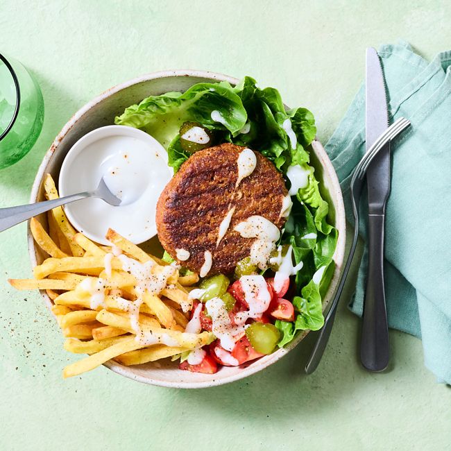 Plant-based burger bowls