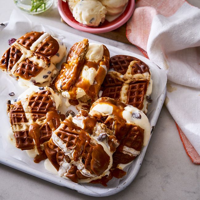 Waffle hot-cross-bun ice-cream sandwiches
