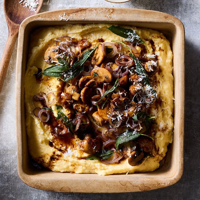 Baked polenta with balsamic mushrooms