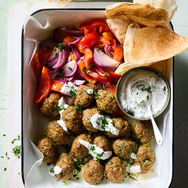 Kofta traybake with mint yoghurt