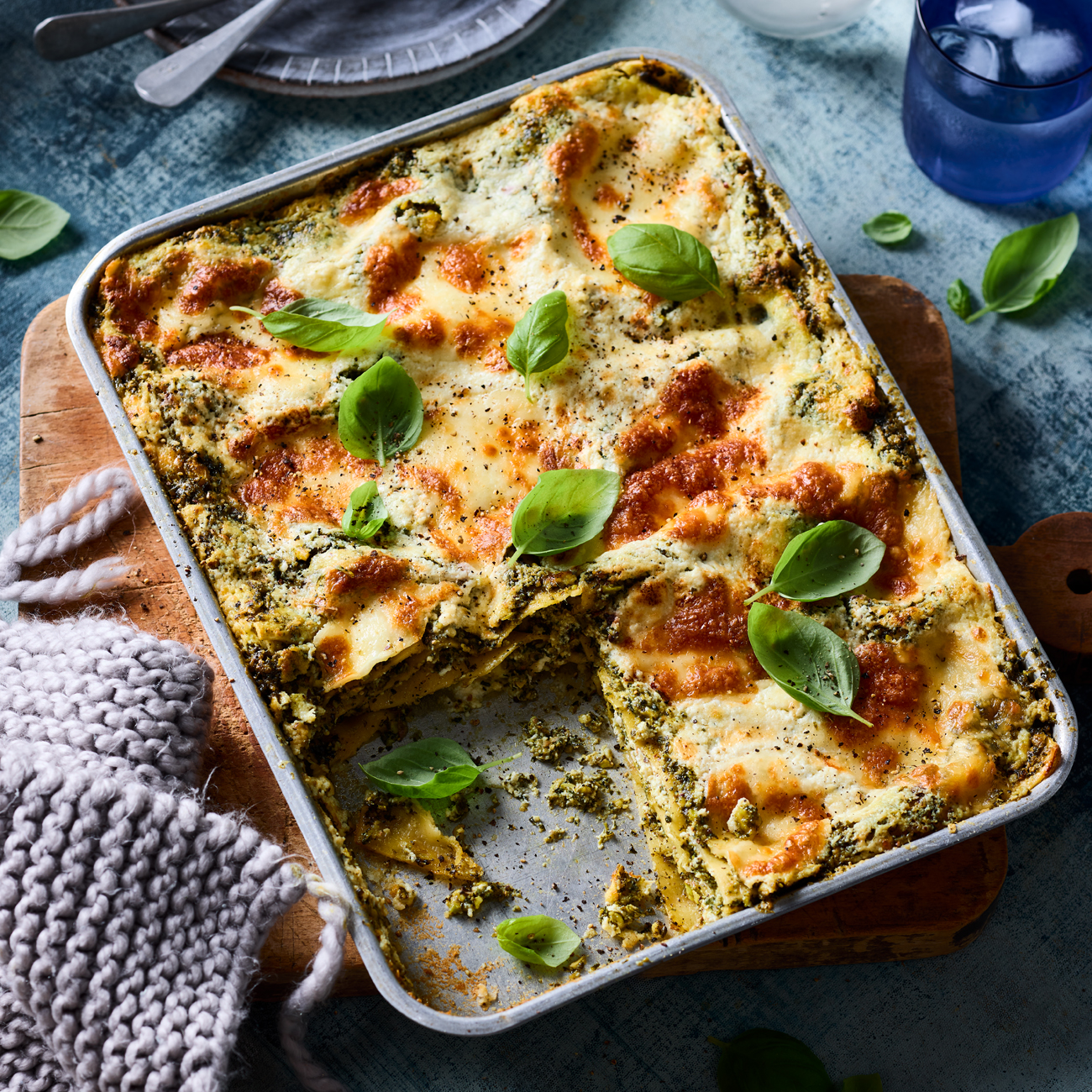 Pistachio pesto lasagne