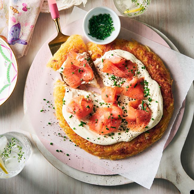 Roasted potato galette with smoked salmon