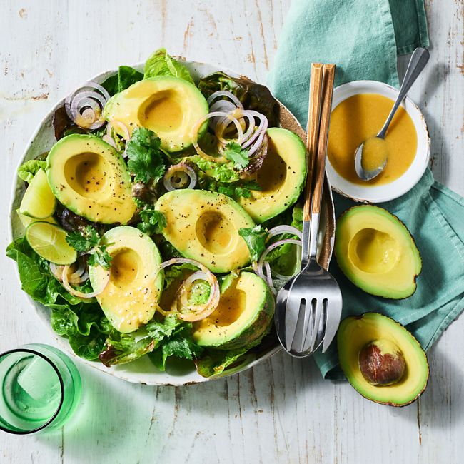 Avocados with miso dressing
