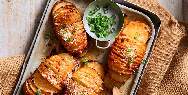Cheesy gochujang hasselback potatoes