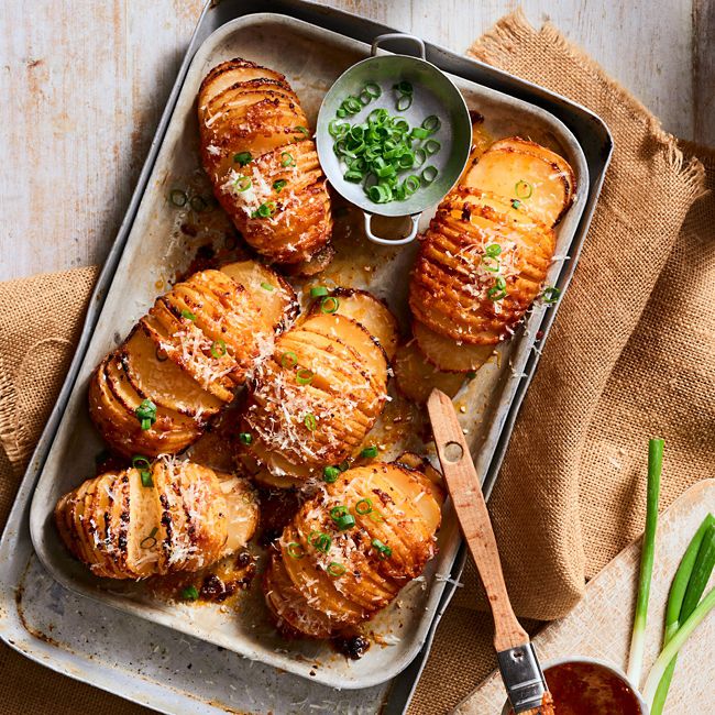 Cheesy gochujang hasselback potatoes