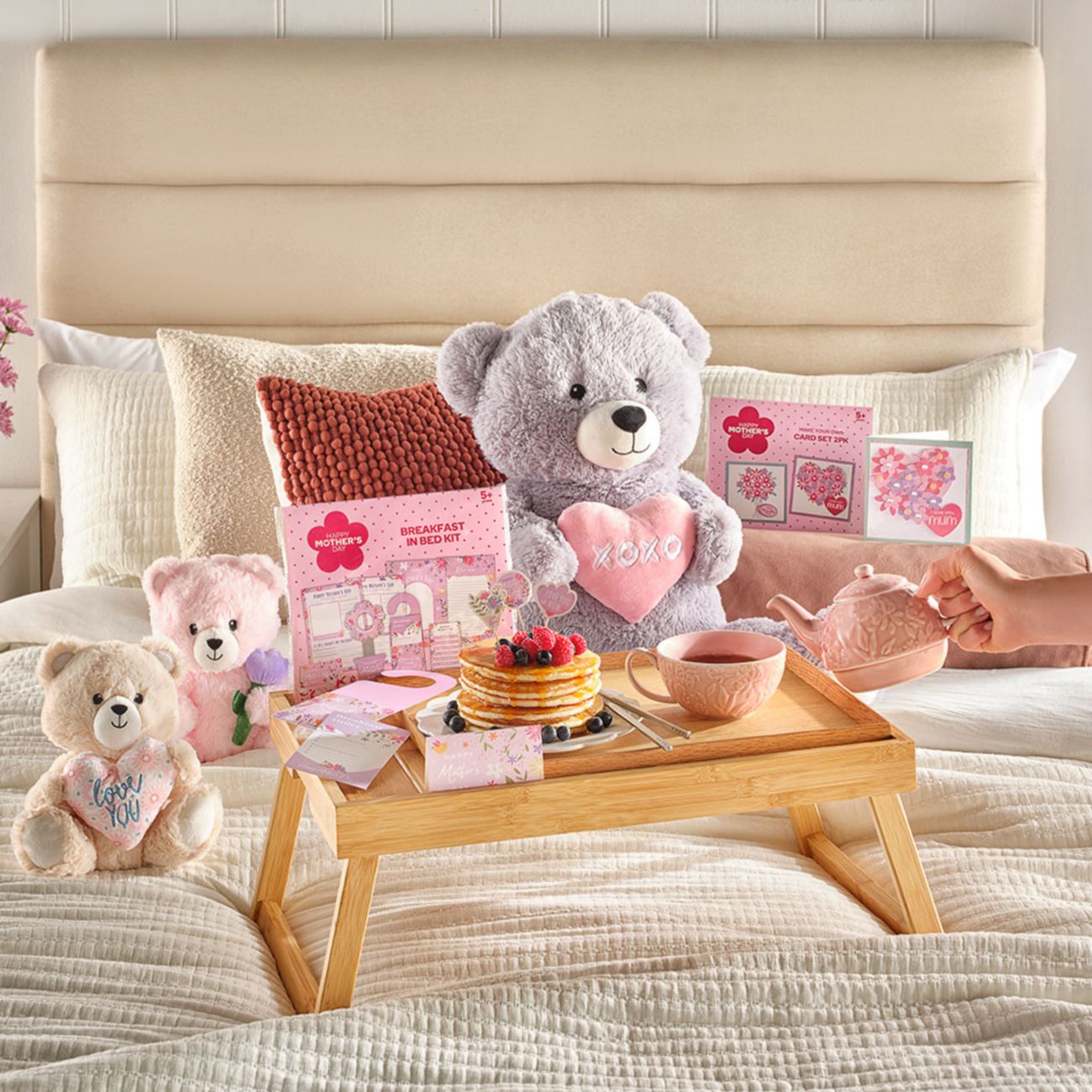 Mother's Day breakfast in bed with teddy bear