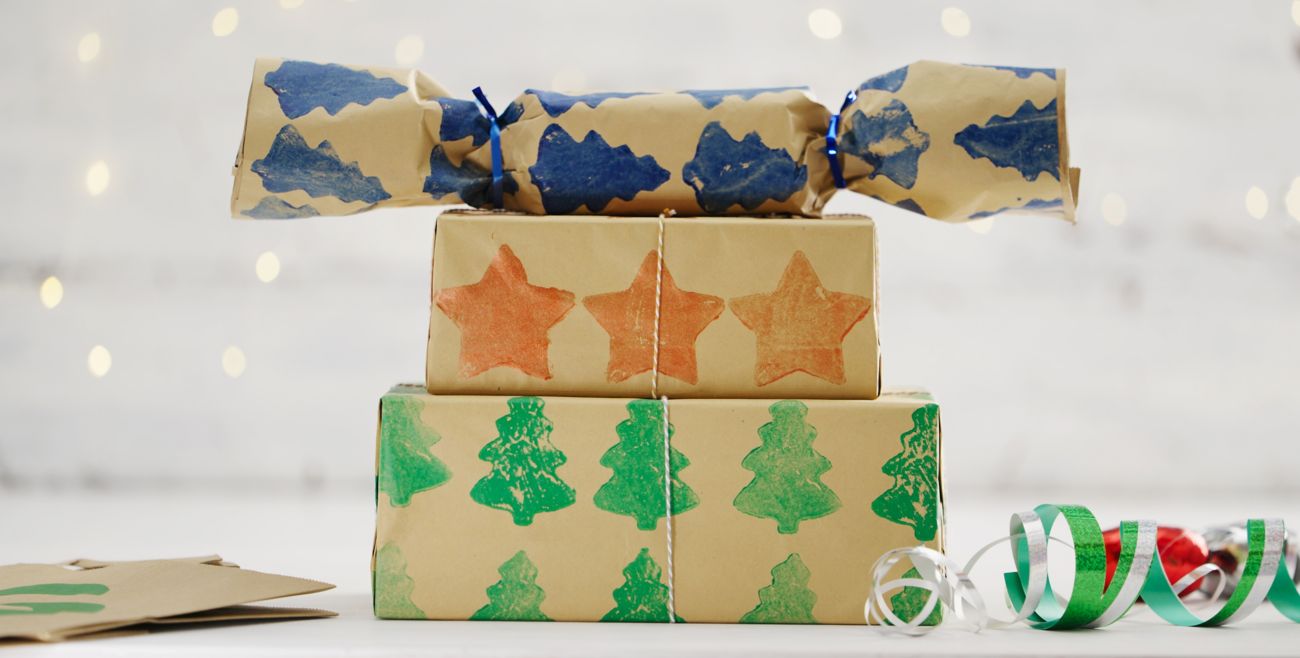 Potato stamped wrapping paper