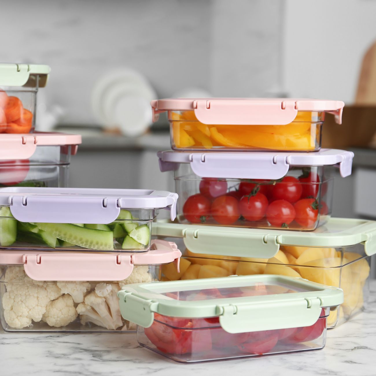 Fruit and vegetables stored in containers