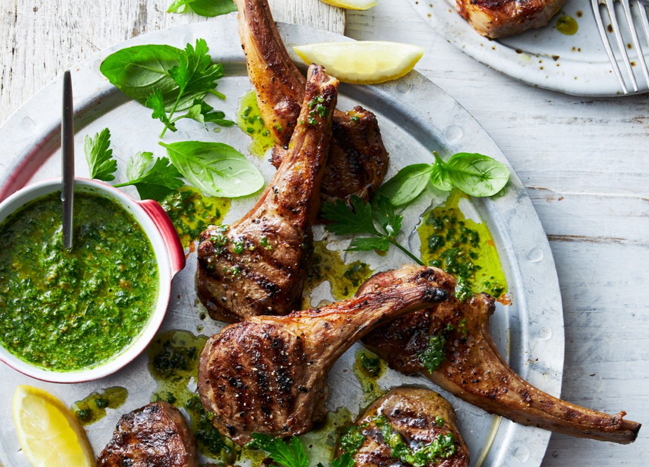 Lemon lamb cutlets with salsa verde