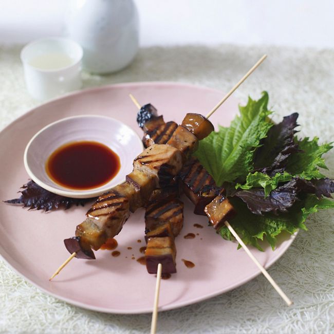 Tuna And Eggplant Yakitori Skewers With Soy Dipping Sauce