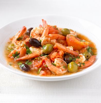 Pan-fried Prawns, Olives & Tomatoes
