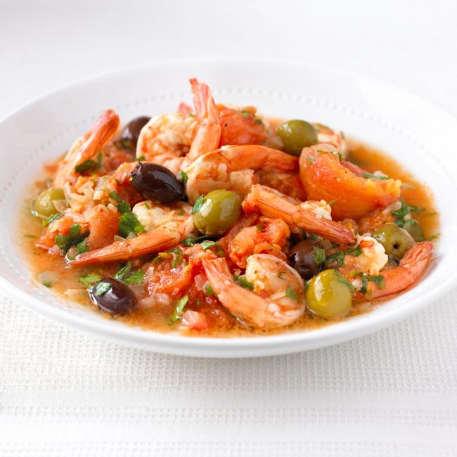 Pan-fried Prawns, Olives & Tomatoes