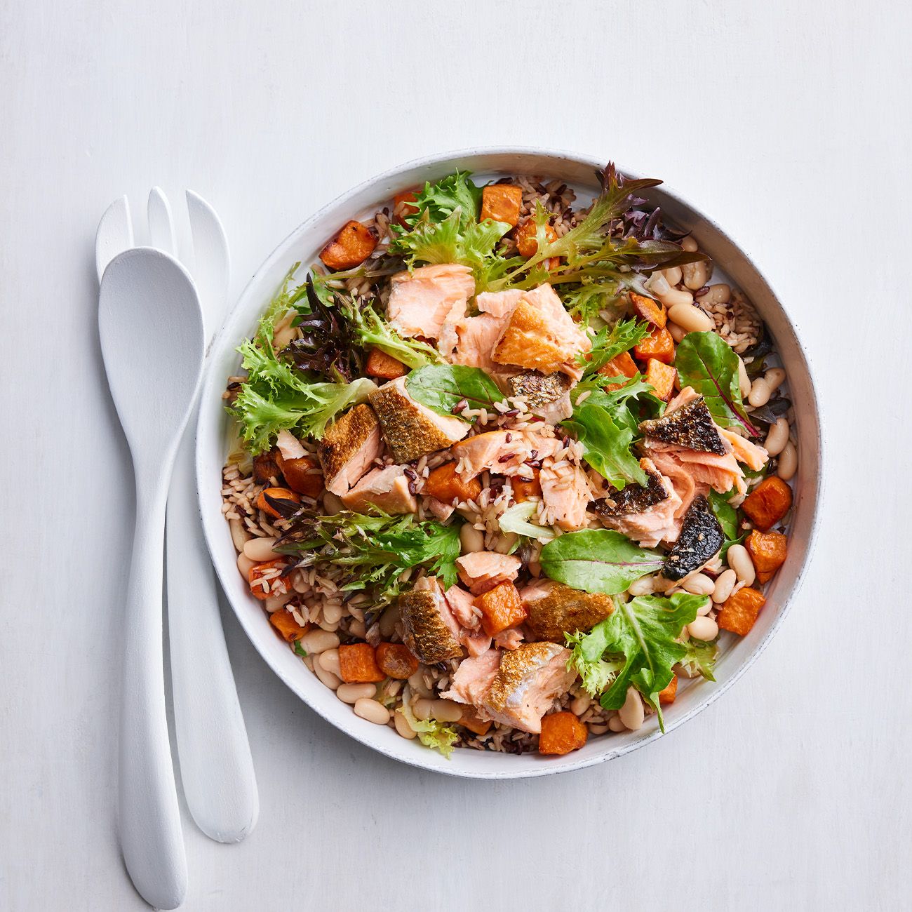 Flaked Crispyskinned Salmon with Roast Vegetable & Rice Salad Recipe