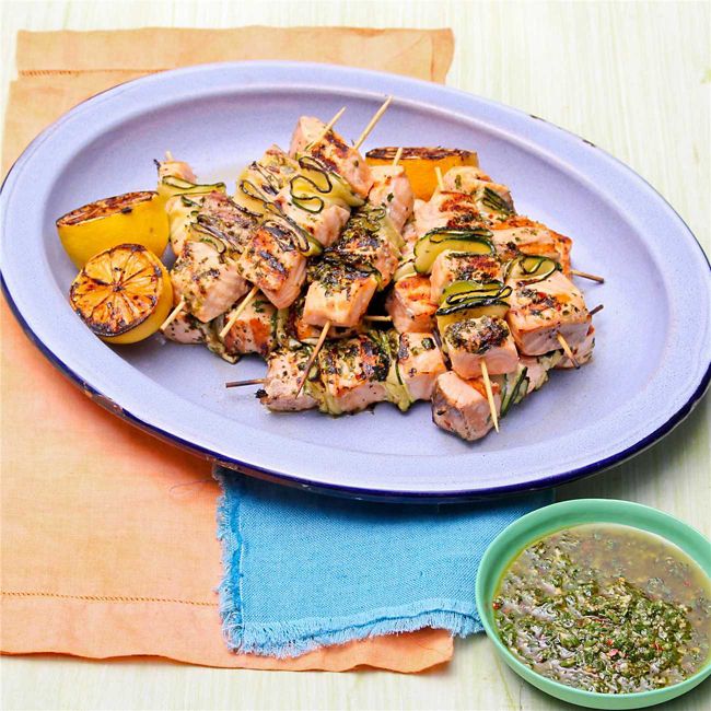 BBQ Salmon Skewer with Chimichurri
