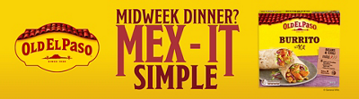Old El Paso logo. Midweek dinner? Mex-it simple. Burrito kit.