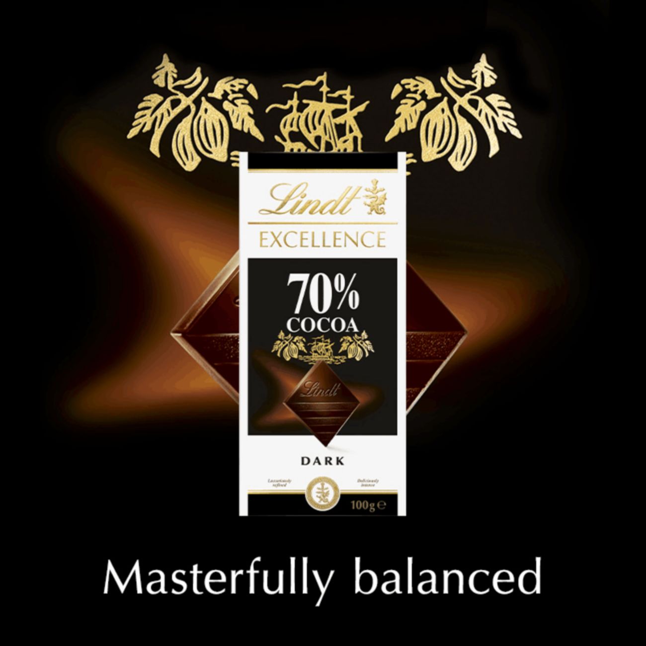 Lindt Excellence 70% Cocoa Dark Chocolate 100g. Masterfully balanced.