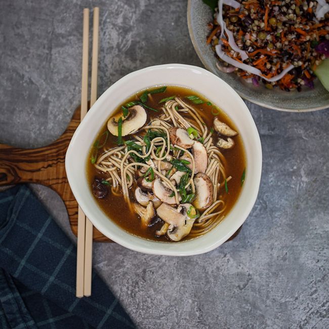 Ginger Mushroom Soup with Soba Noodles