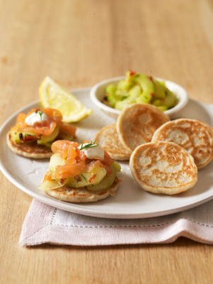 Blinis With Smoked Trout & Hot & Sour Cucumber