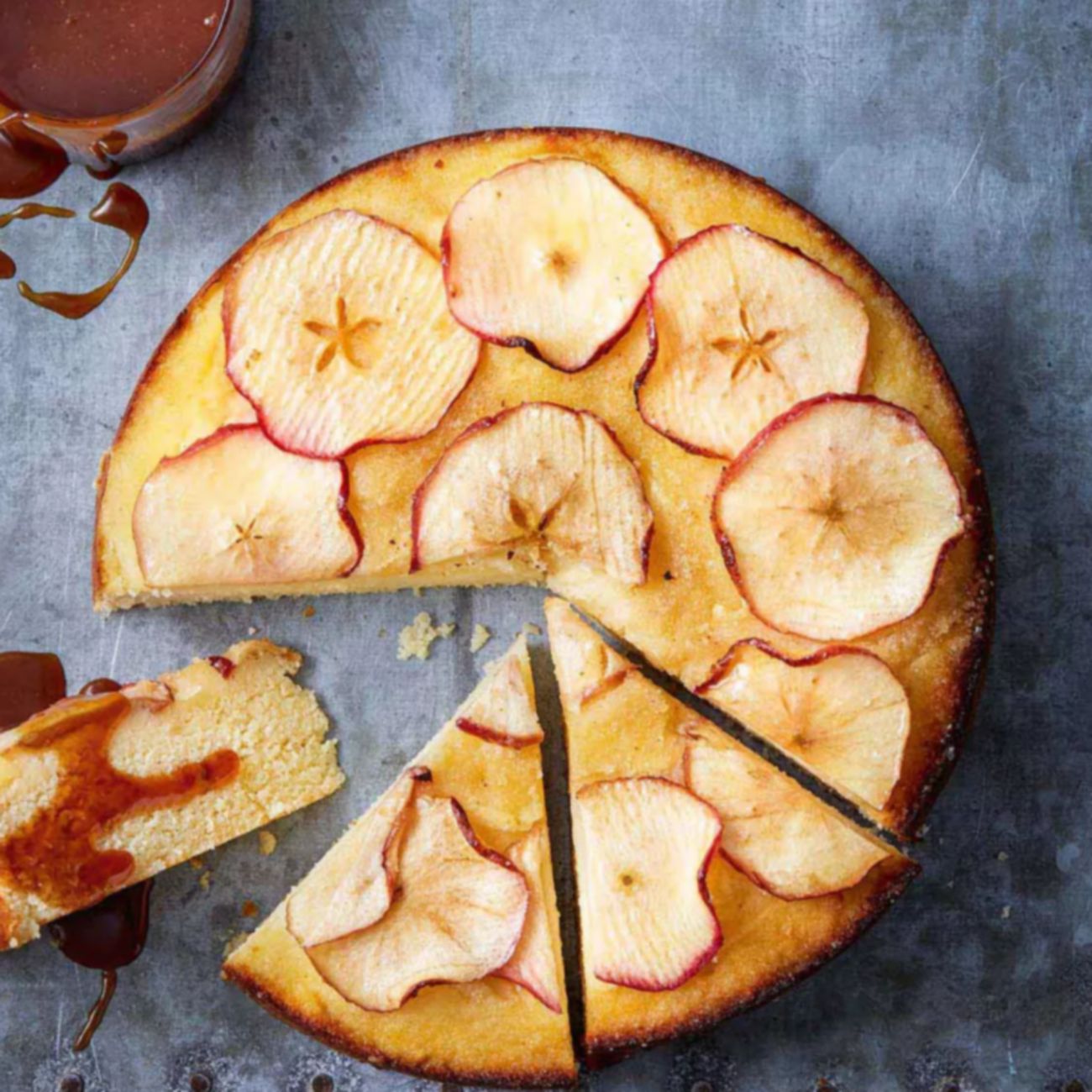 Gluten-free apple cake with caramel sauce