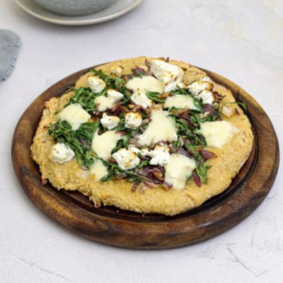 Goats Cheese, Red Onion & Kale Cauliflower Pizza