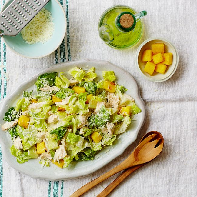 Chicken Caesar Salad With Polenta Croutons