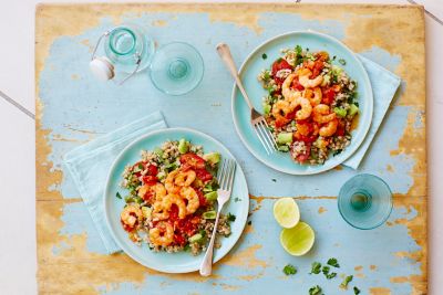 Spicy Prawns With Lime, Farro & Coriander