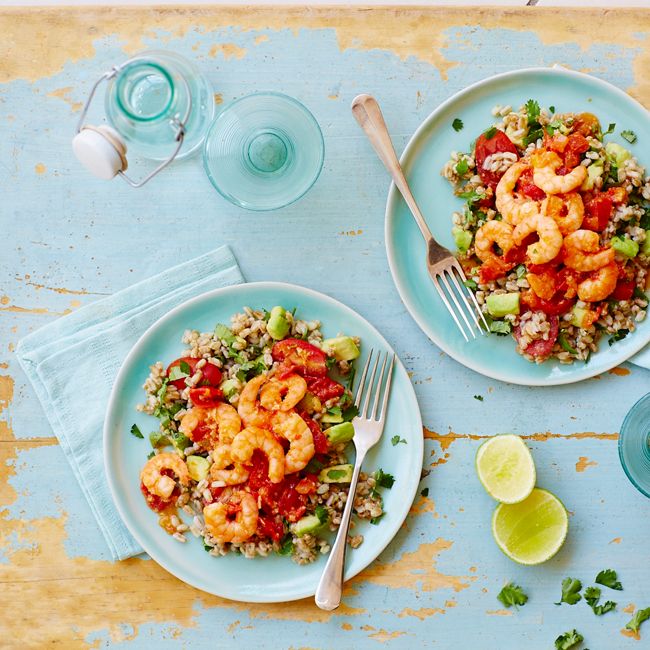 Spicy Prawns With Lime, Farro & Coriander