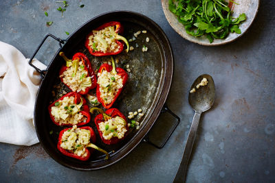 Red Peppers Stuffed With Artichoke Barley Risotto