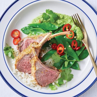 Green curry lamb racks with pea puree
