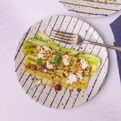 Griddled Leeks with Goats Cheese & Hazelnuts