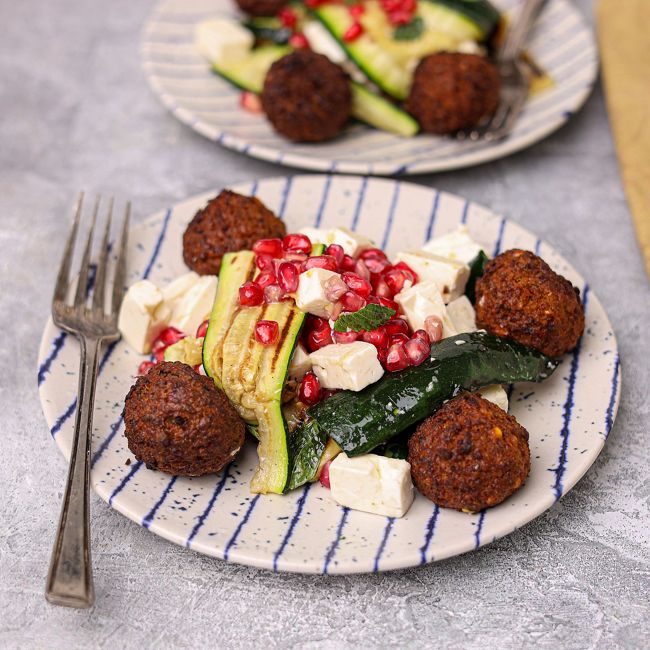 Grilled Zucchini, Feta & Falafel Salad