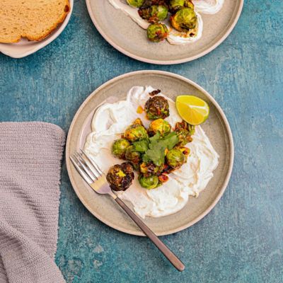 Harissa Brussels Sprouts with Tahini Yoghurt