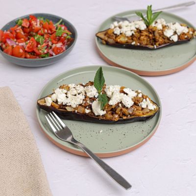 Harissa Lentil Stuffed Eggplant
