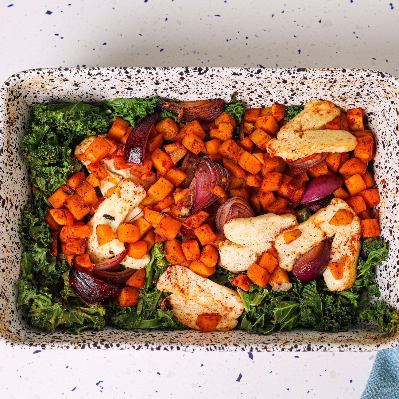 Harissa Pumpkin & Halloumi Traybake