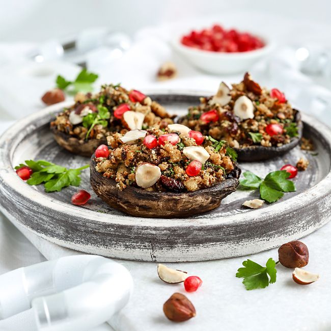 Hazelnut & Tofu Stuffed Mushrooms