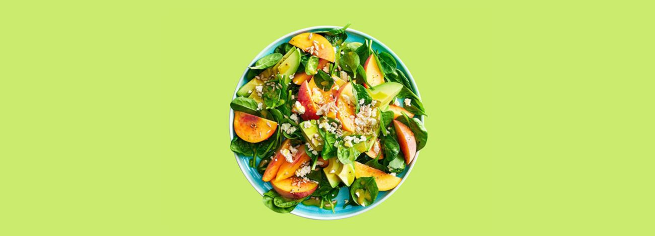 peach avocado salad with maple dijon dressing