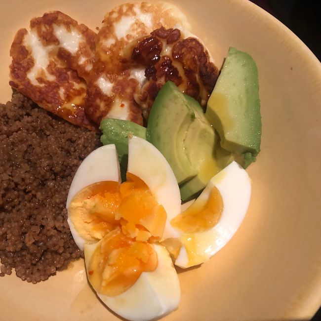 Avocado Egg Haloumi & Quinoa Bowl