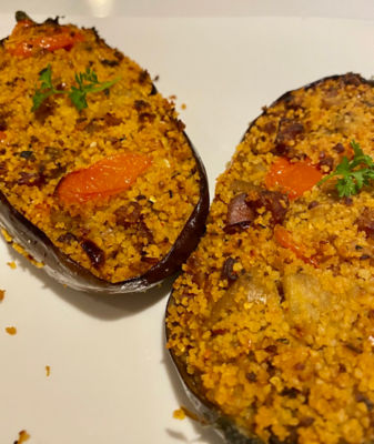Vegetable and Cous Cous Stuffed Eggplant