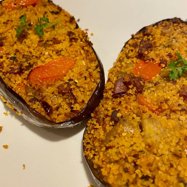 Vegetable and Couscous Stuffed Eggplant
