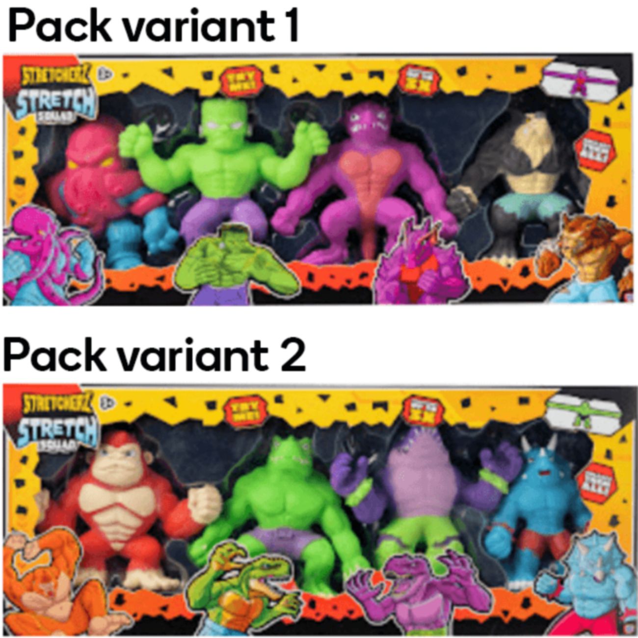 Stretcherz Stretch Squad 4 pack, 2 different variant packs shown.