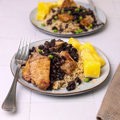 Jerk Style Pork with Rice & Peas