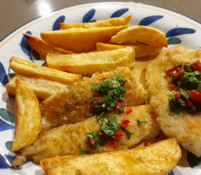 Fish and Chips with Salsa Topping