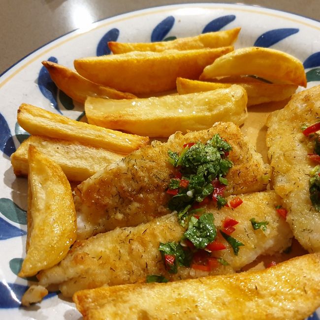 Fish and Chips with Salsa Topping