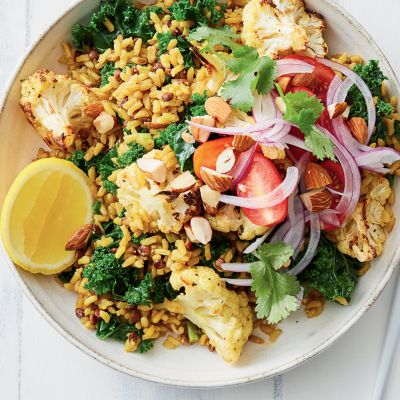 Kale & Lentil Rice Bowl With Roasted Cauliflower