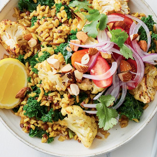 Kale & Lentil Rice Bowl With Roasted Cauliflower