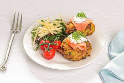 Kosher Latkes with Smoked Salmon & Creme Fraiche