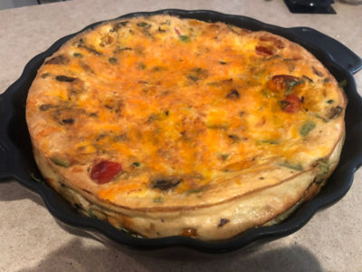 Frittata with Brussels Sprouts, Peas and Tomatoes
