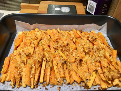 Parmesan crumbed sweet potato fries