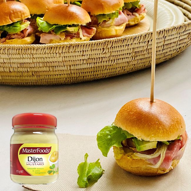 Left Over Ham, Mustard & Avocado Sliders